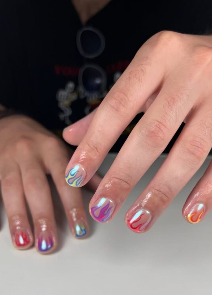 Colored Flames Nail Design For Men