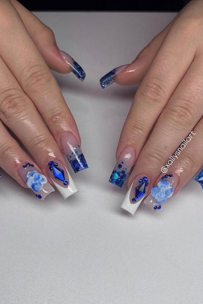 glam look that pops against silver, white, or navy dresses. prom nail design