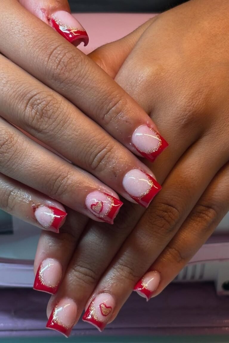 Add tiny glittery and red hearts to your red French tips and you’ll be leaving little love spells wherever you go.
