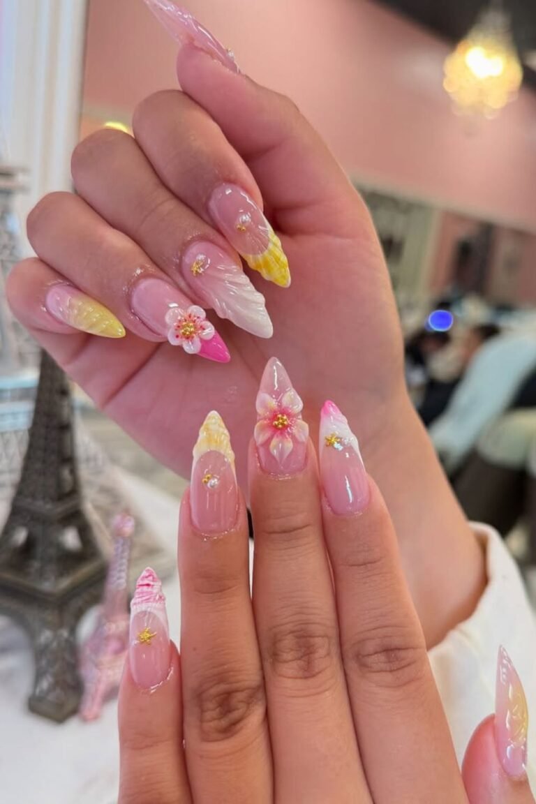 If you’re dreaming of a magical, garden party prom vibe, you need to try this soft garden prom nail