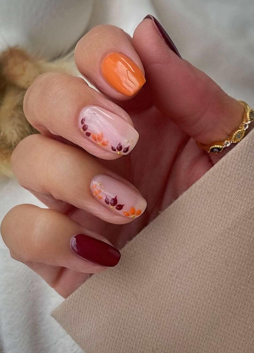 Classic Fall nails featuring Autumn Florals