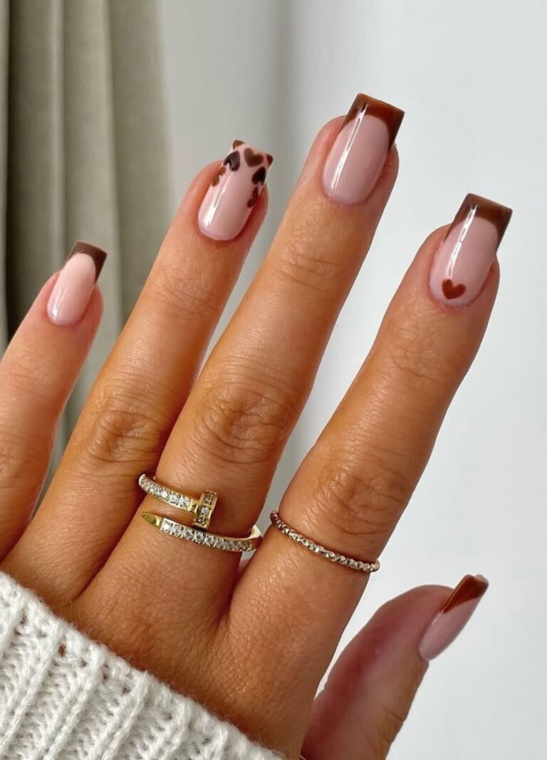 Clear Image of Autumn Heart and Chocolate Frenchy Nails