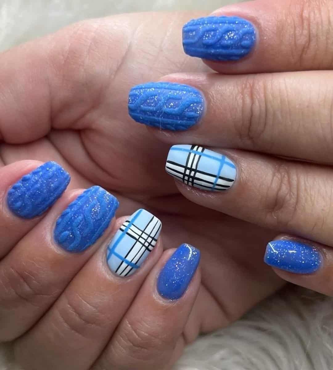 Blue Sweater Nails & Plaids