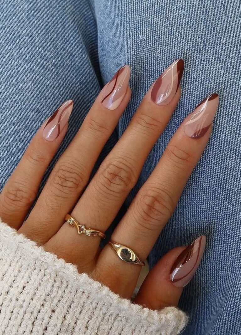 Clear Image of Brown Autumn Swirls Nail designs for fall