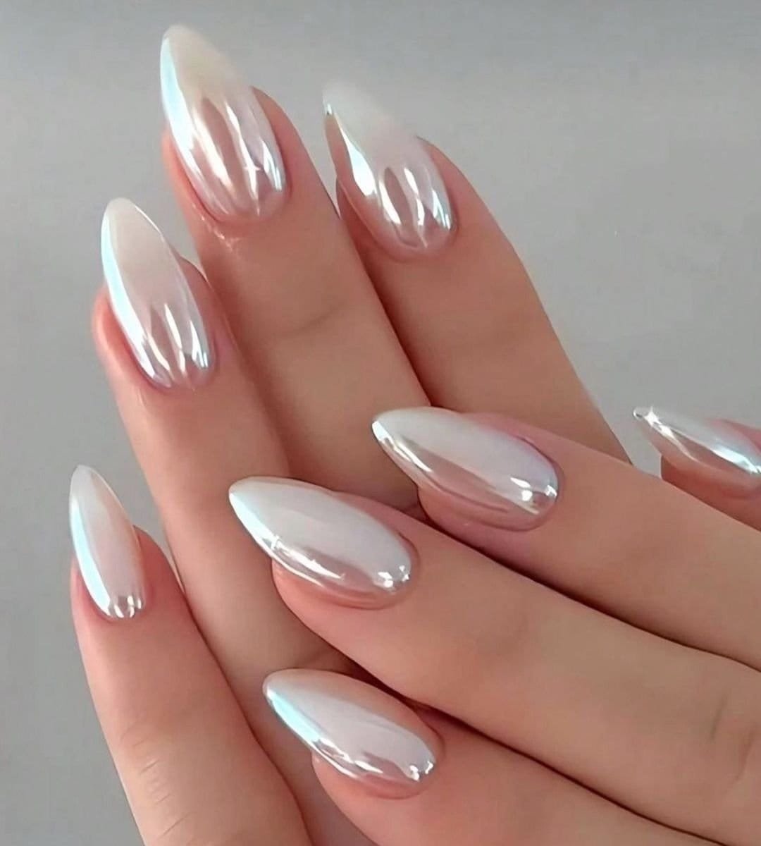 Classic White Chrome Nails