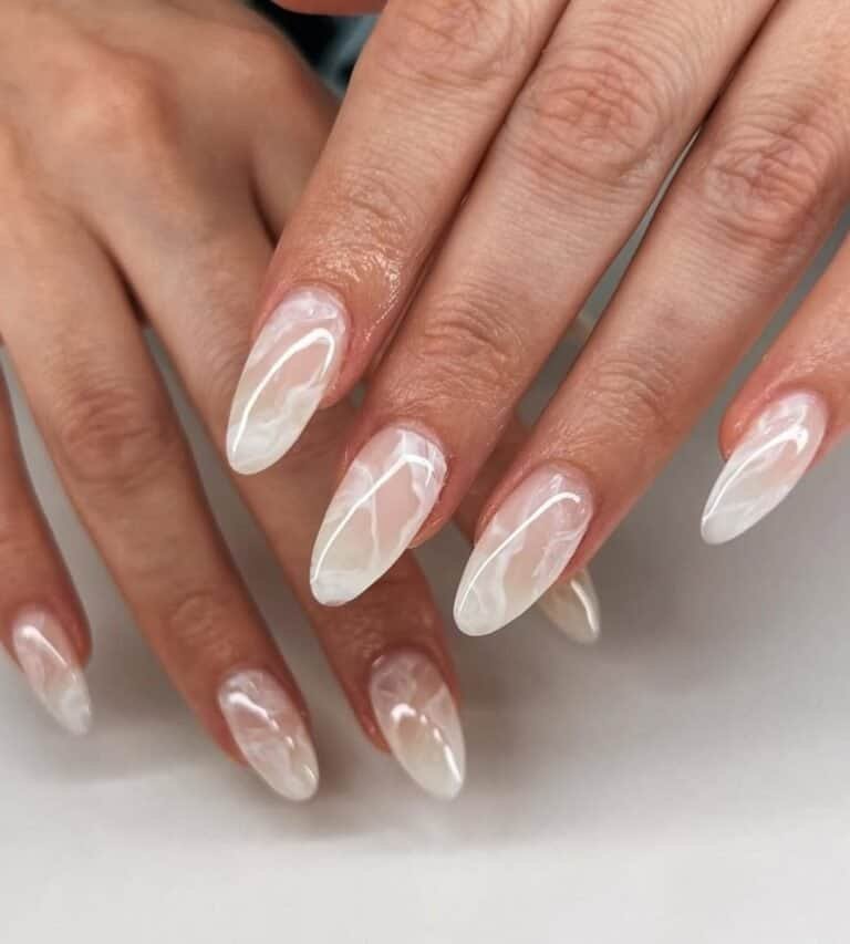 Classy Milky White Marbles Nails