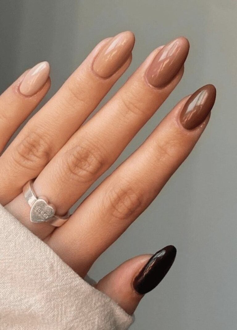Image of fall Nails with Different Shades of Autumn Brown