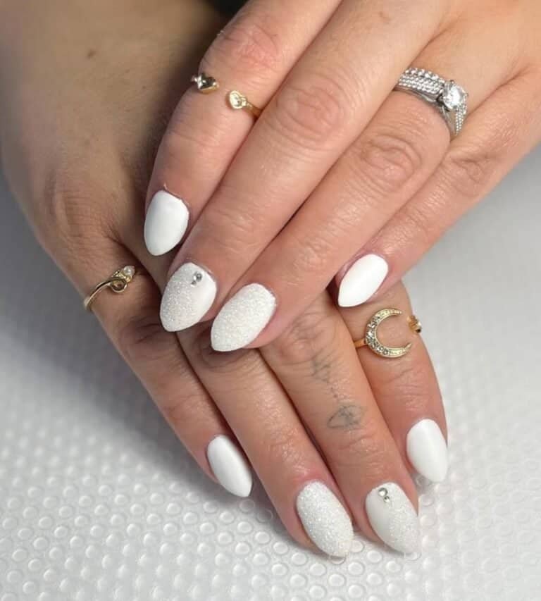 Elegant White Matte & Glittery Vibes Nails