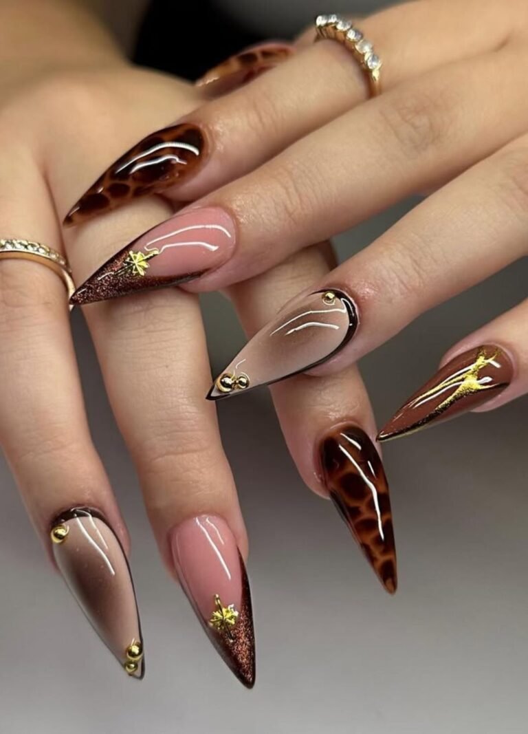 Stunning Mani featuring Fall Stilettos with Gold & Tortoise Accents