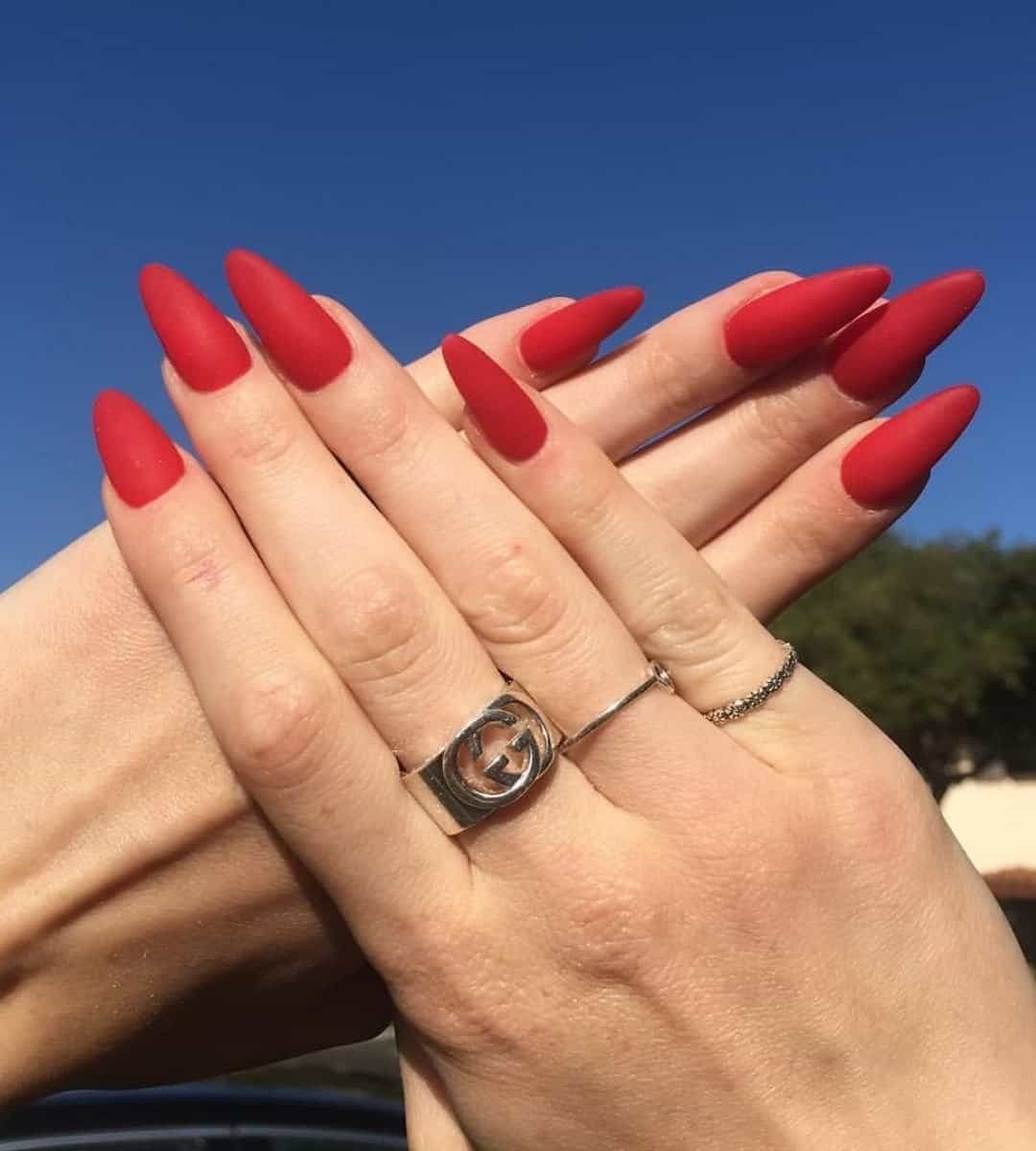 Image of Classic Hot Red Matte Nails that is plain
