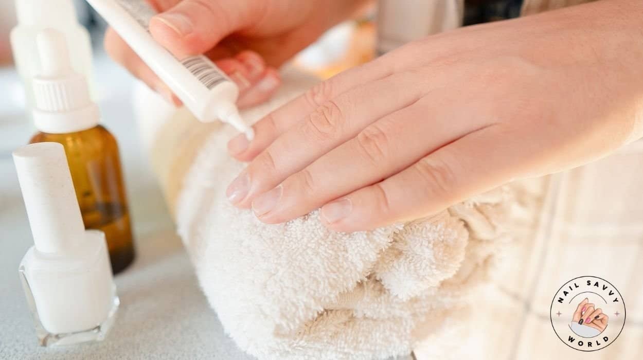Close-up of short nude nails protected with nail protector – nail care tips for active lifestyles.