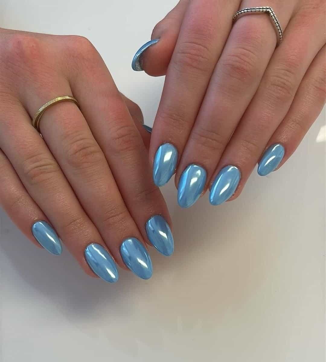 Icy Blue Chrome Nails