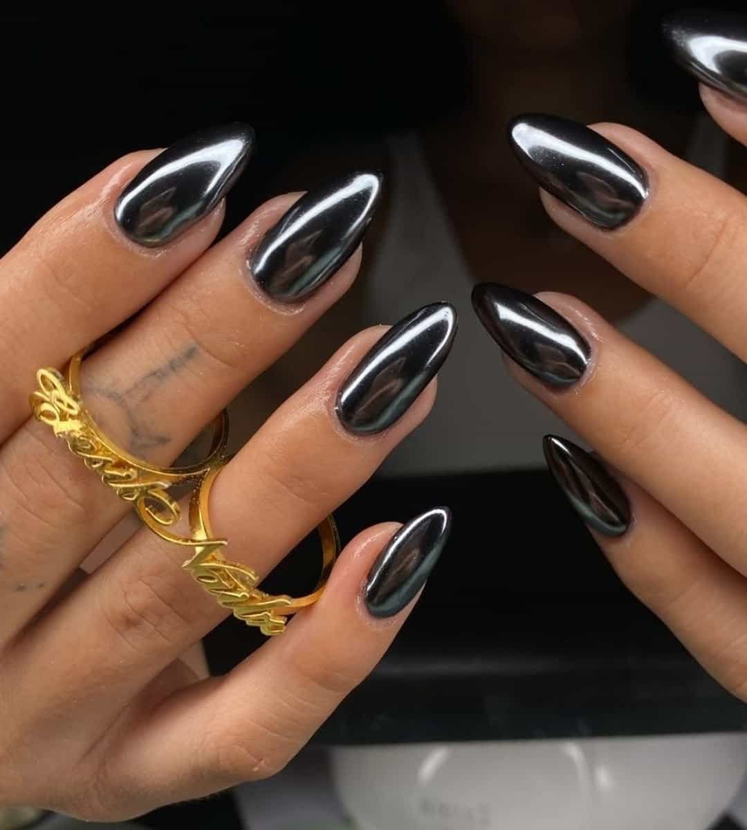 Metallic Black Chrome Nails