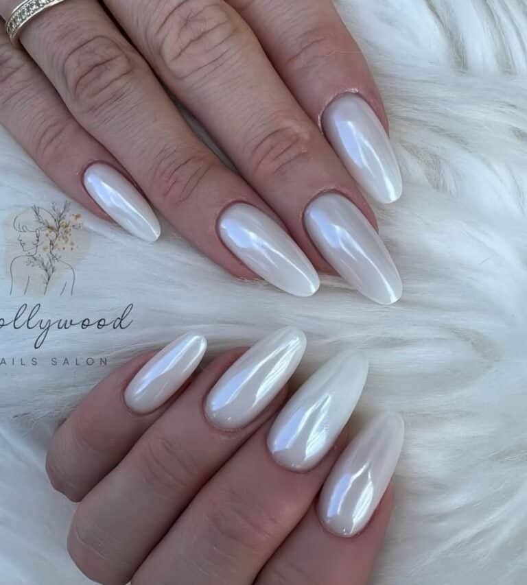 Milky White Chrome Nails