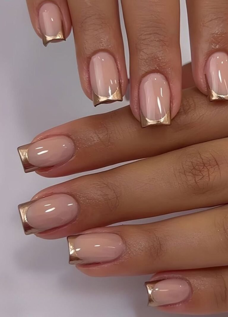 An Elegant Image of Minimalist Gold Chrome French Tips Autumn Nails