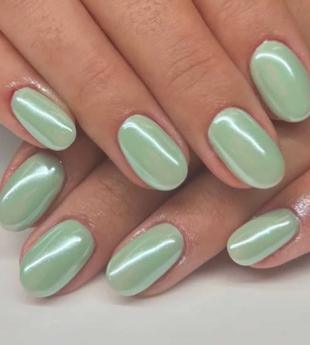 Minty Green Glazed Chrome Mani