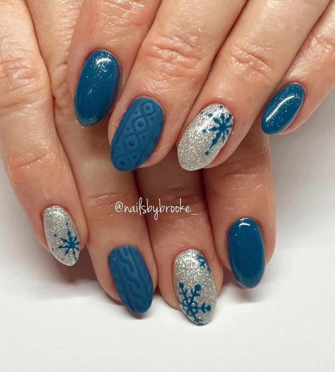 Navy Blue Sweater & Glossy Snowflakes