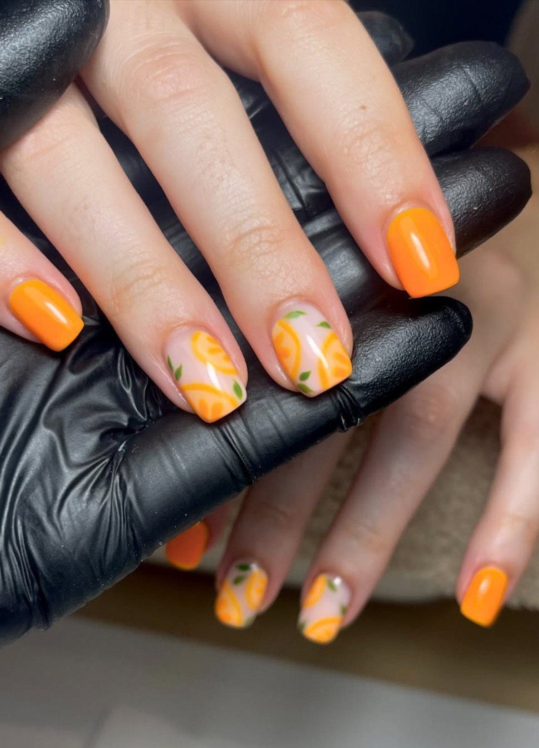 cute orange slice design nails display