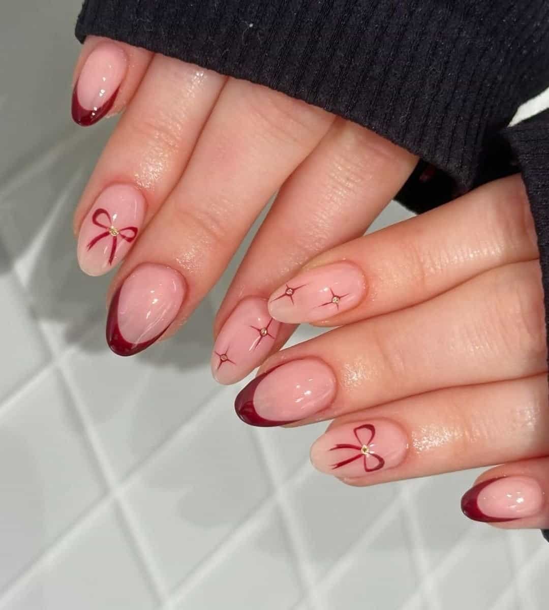 Image of Red Bow & Stars with Glitters French