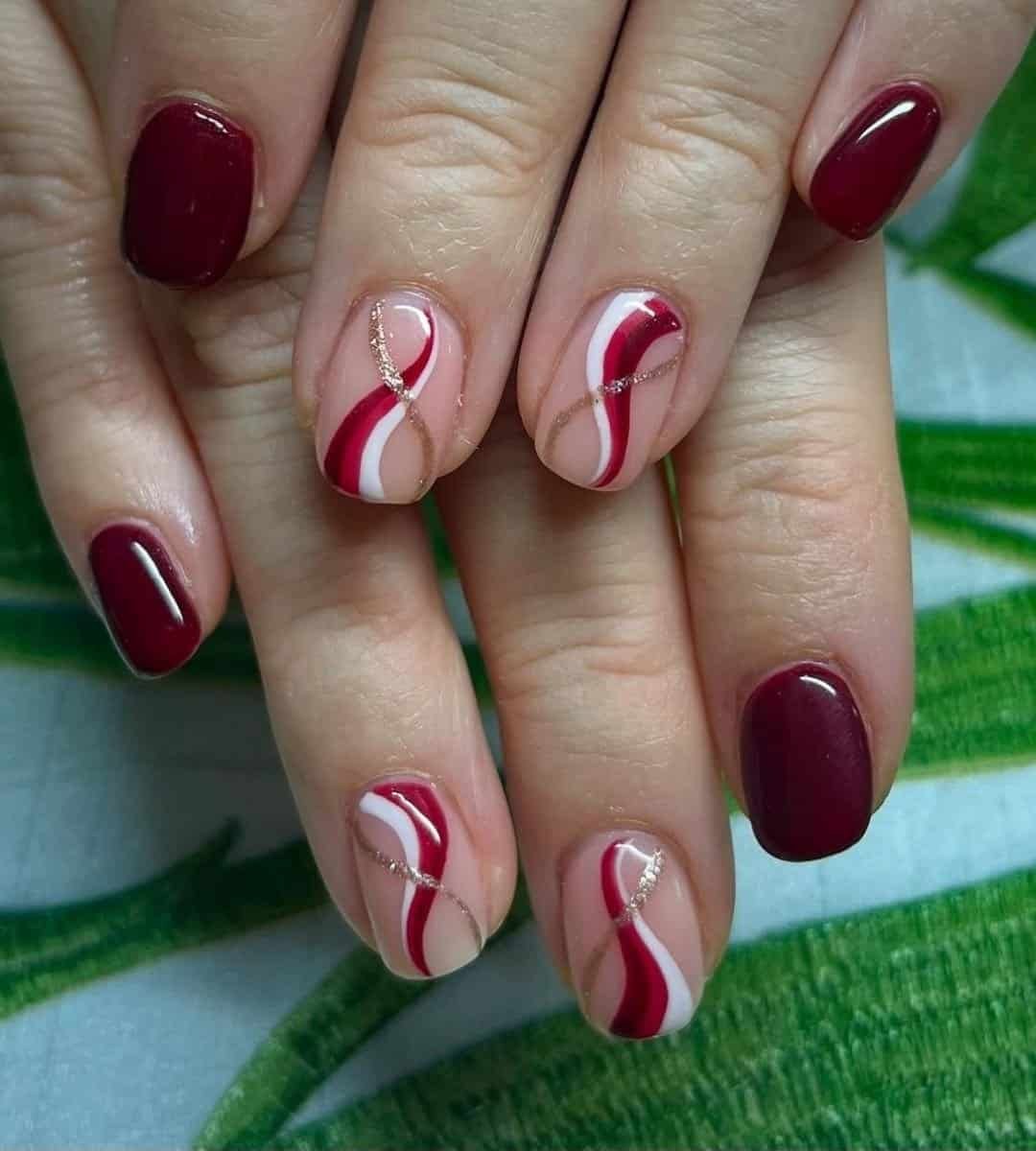 Image of  Red Christmas Nails with Winter Swirls