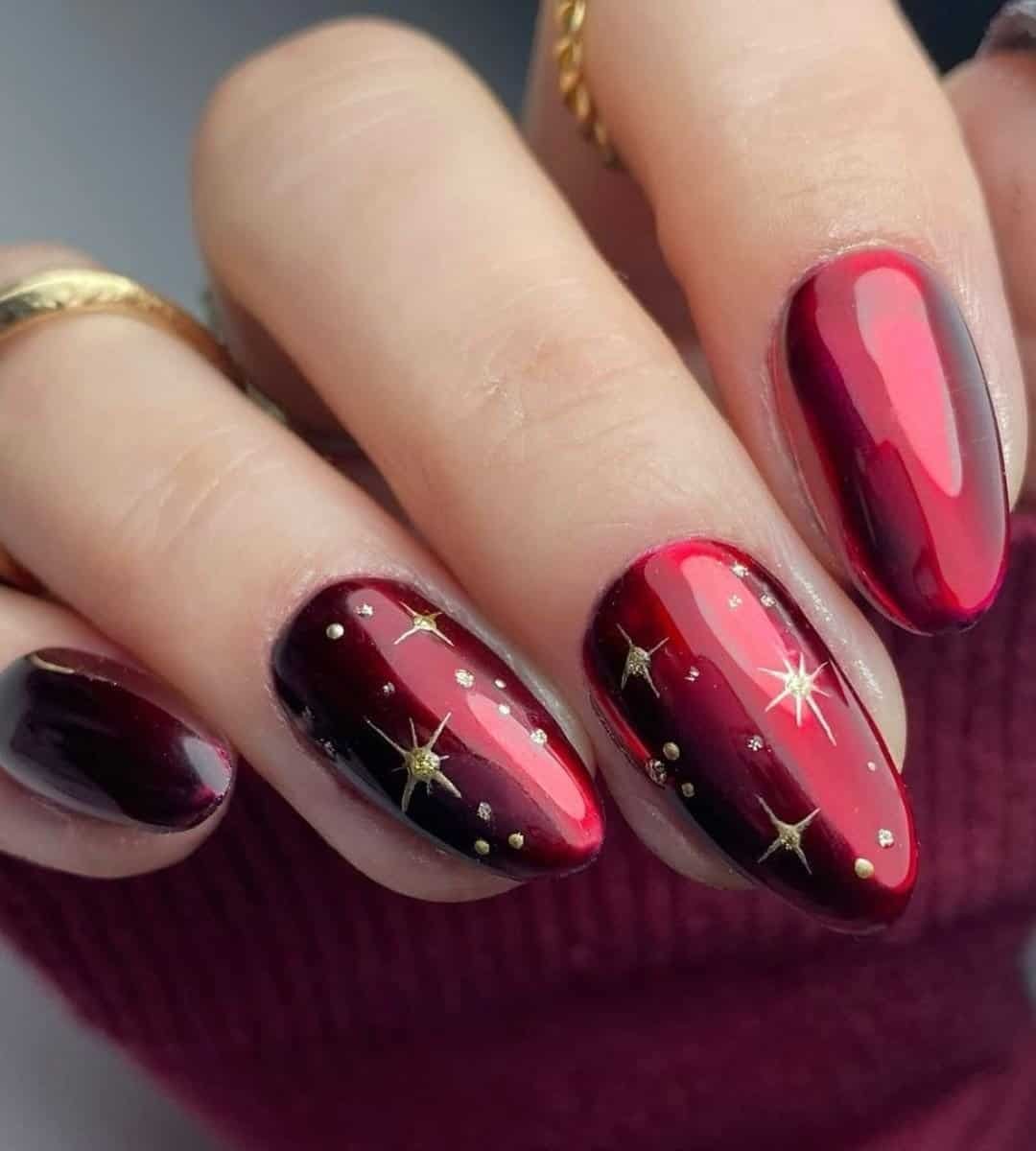 Image of Red Chrome nails & Star Glitters