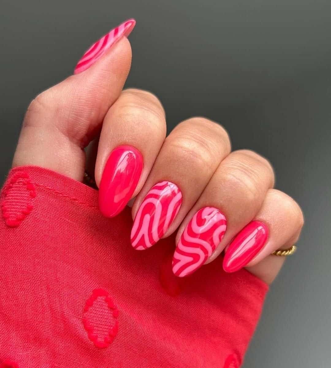 Image of Red Nails with Psychedelic Swirls