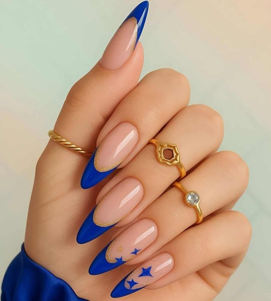 Royal Blue French Nails with Stars