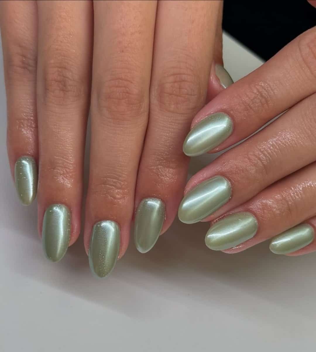 Sage Green Chrome Mani