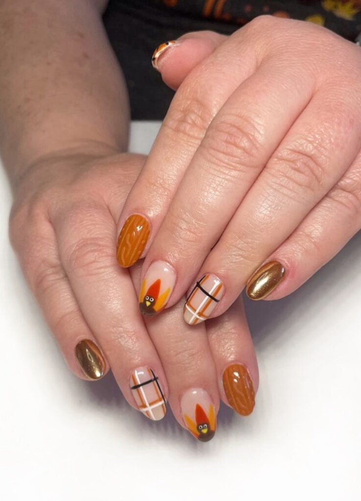 clear nails image featuring mix playful turkey details with cosy sweater prints,