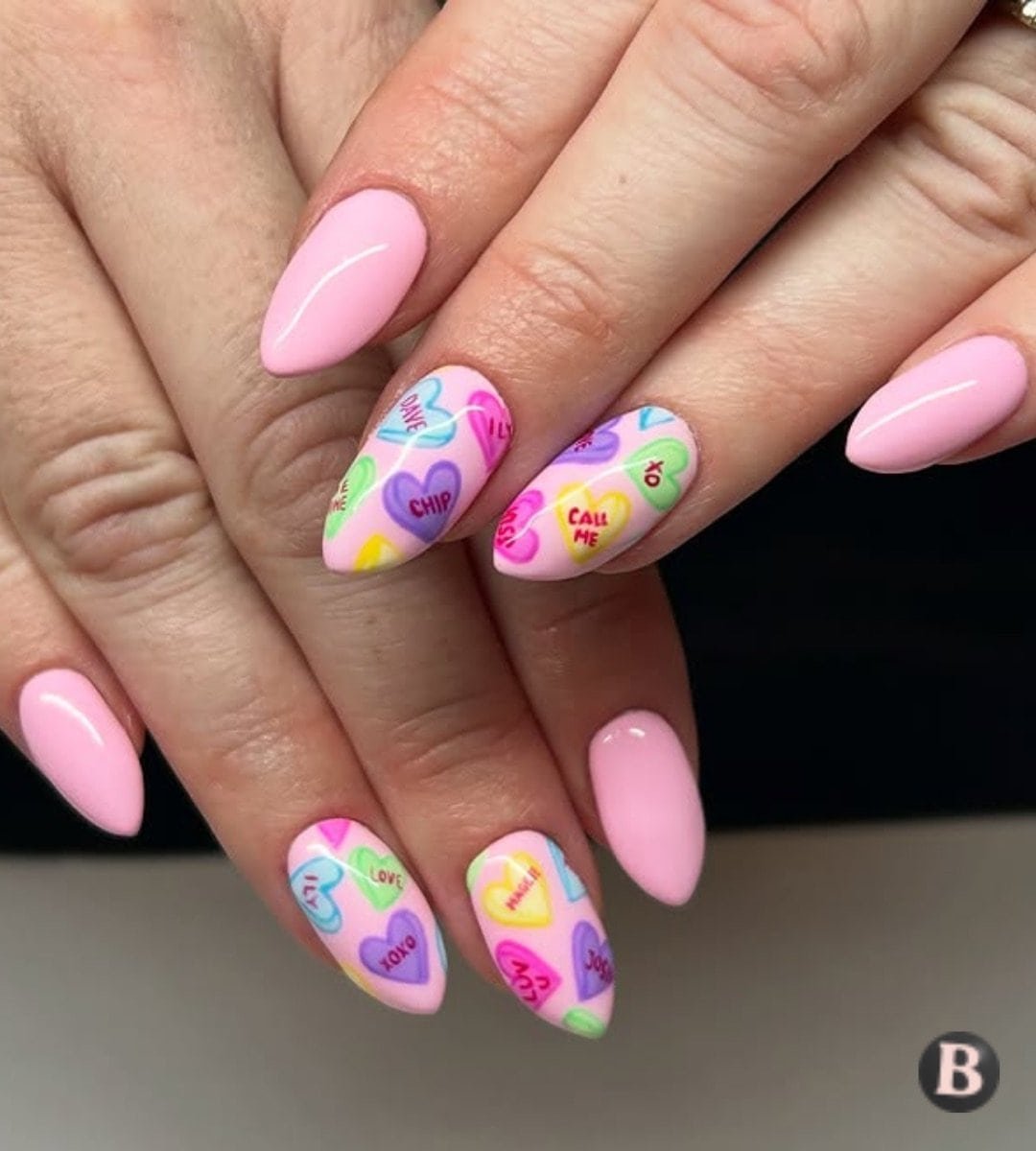 Copy of Nail Savvy World - Multi-Coloured Conversation Hearts Valentines Nails
