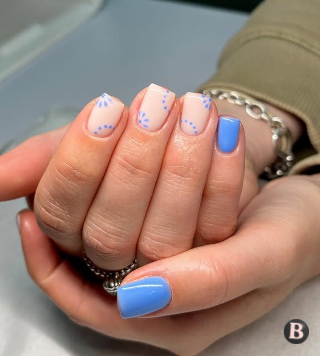 Copy of Nail Savvy World - Nude Minimal Blue & Dots Office Nails