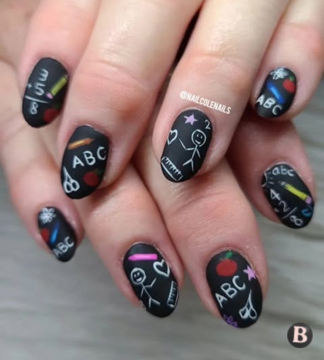 Matte Black Chalkboard Back-To-School Nails