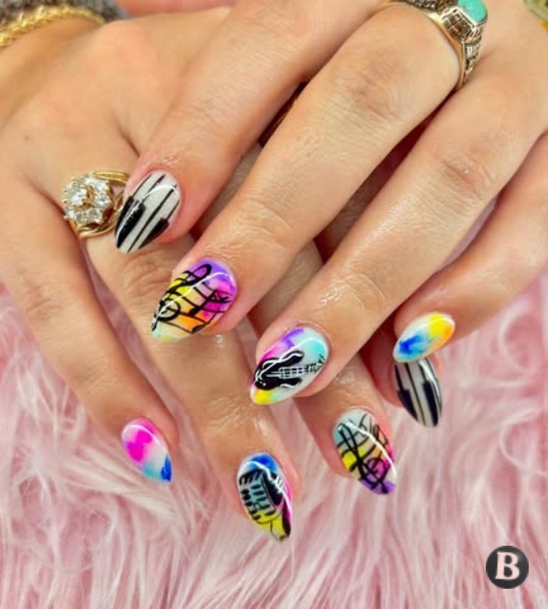 Music Class Tie-Dye Back-To-School Nails